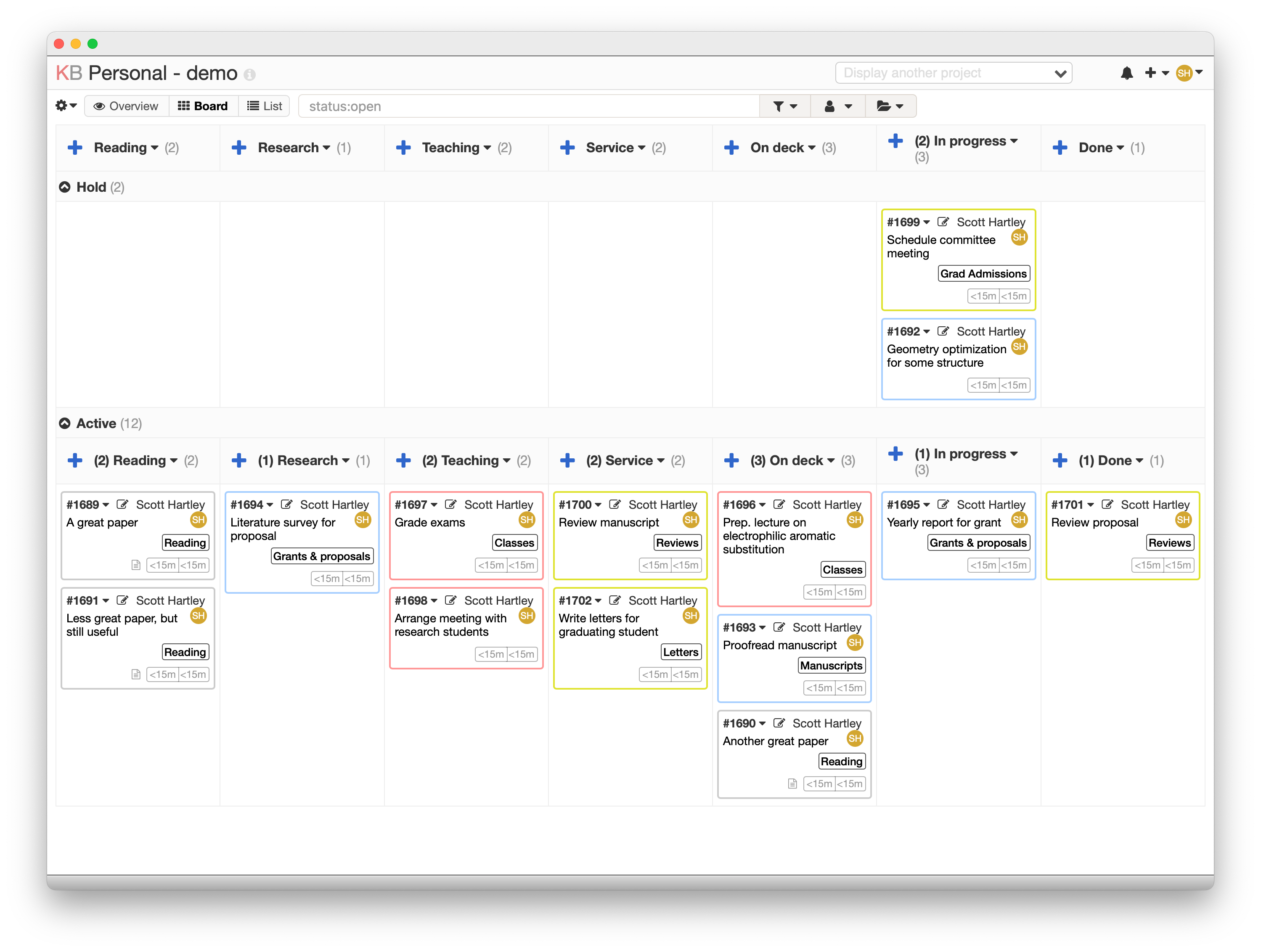Example of a personal kanban board.