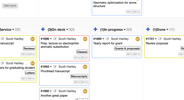 Zoomed in example of a kanban board